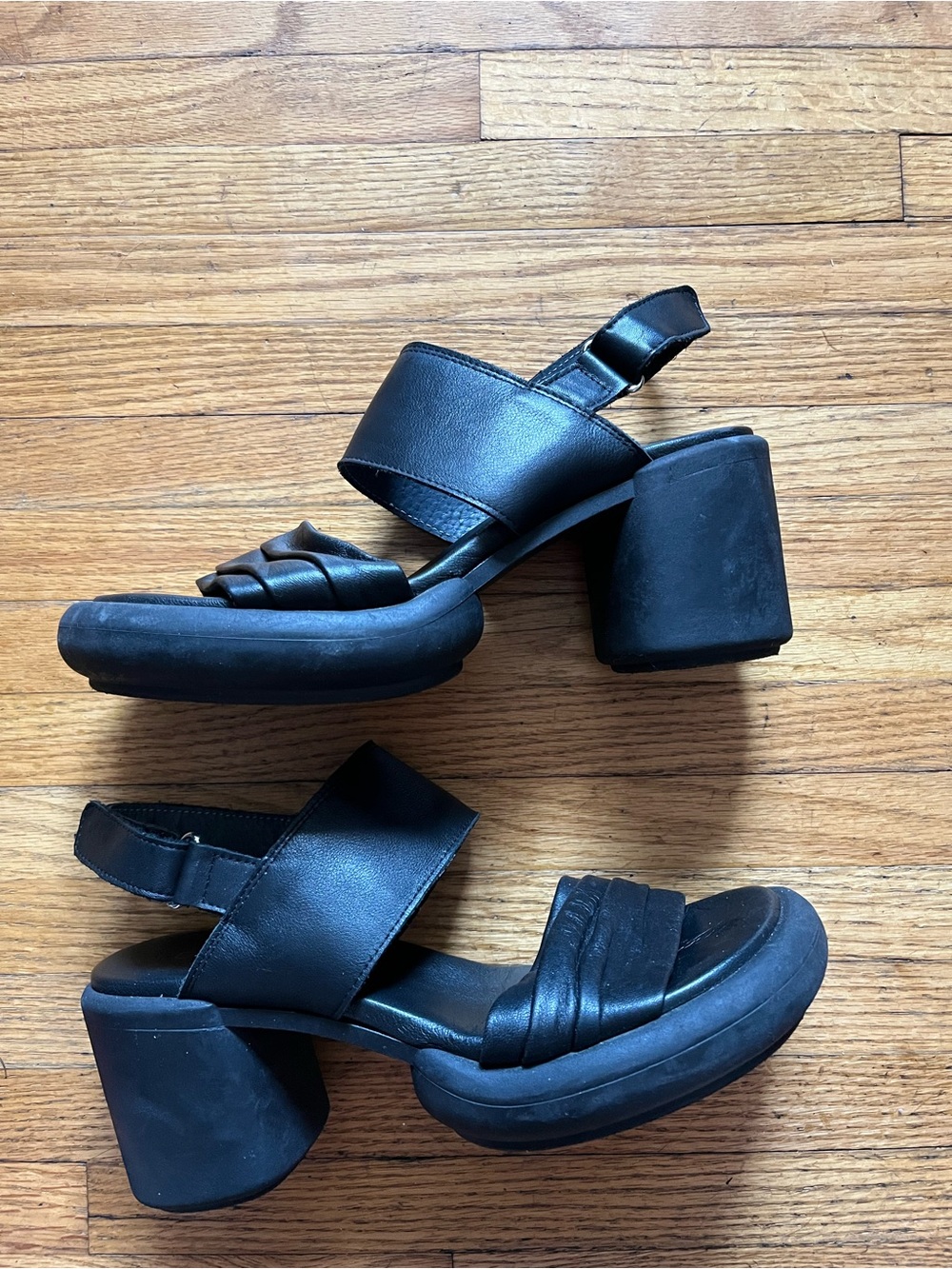 Ethem Black Leather Vera Pelle Thick Chunky Sandals Block Heels Italy Size 40/9